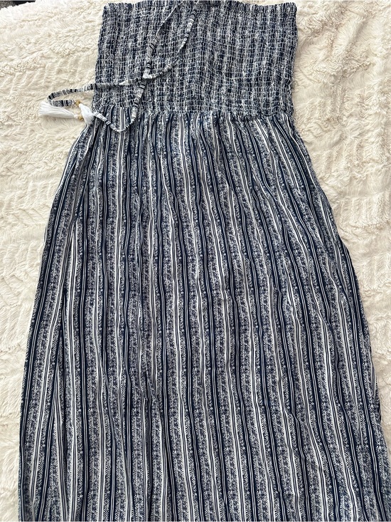 Beaches & Boho Dresses & Skirts - Beaches & Boho Striped Smocked Maxi Dress in Navy and White XL